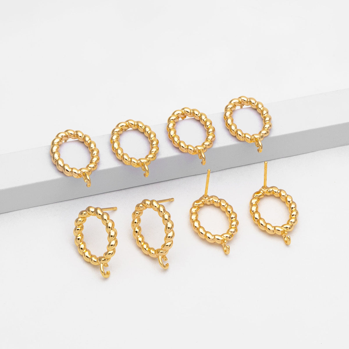 10pcs Gold Twist Oval Hoop Ear Posts, Oval Circle Stud Earrings, DIY Earring Findings (GB-3547)