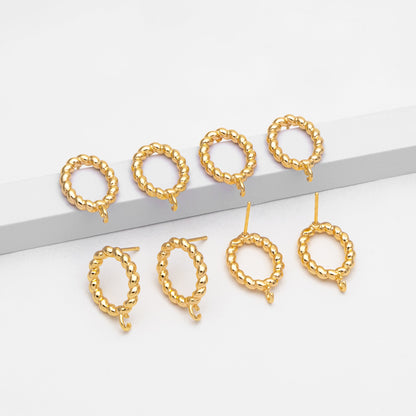 10pcs Gold Twist Oval Hoop Ear Posts, Oval Circle Stud Earrings, DIY Earring Findings (GB-3547)