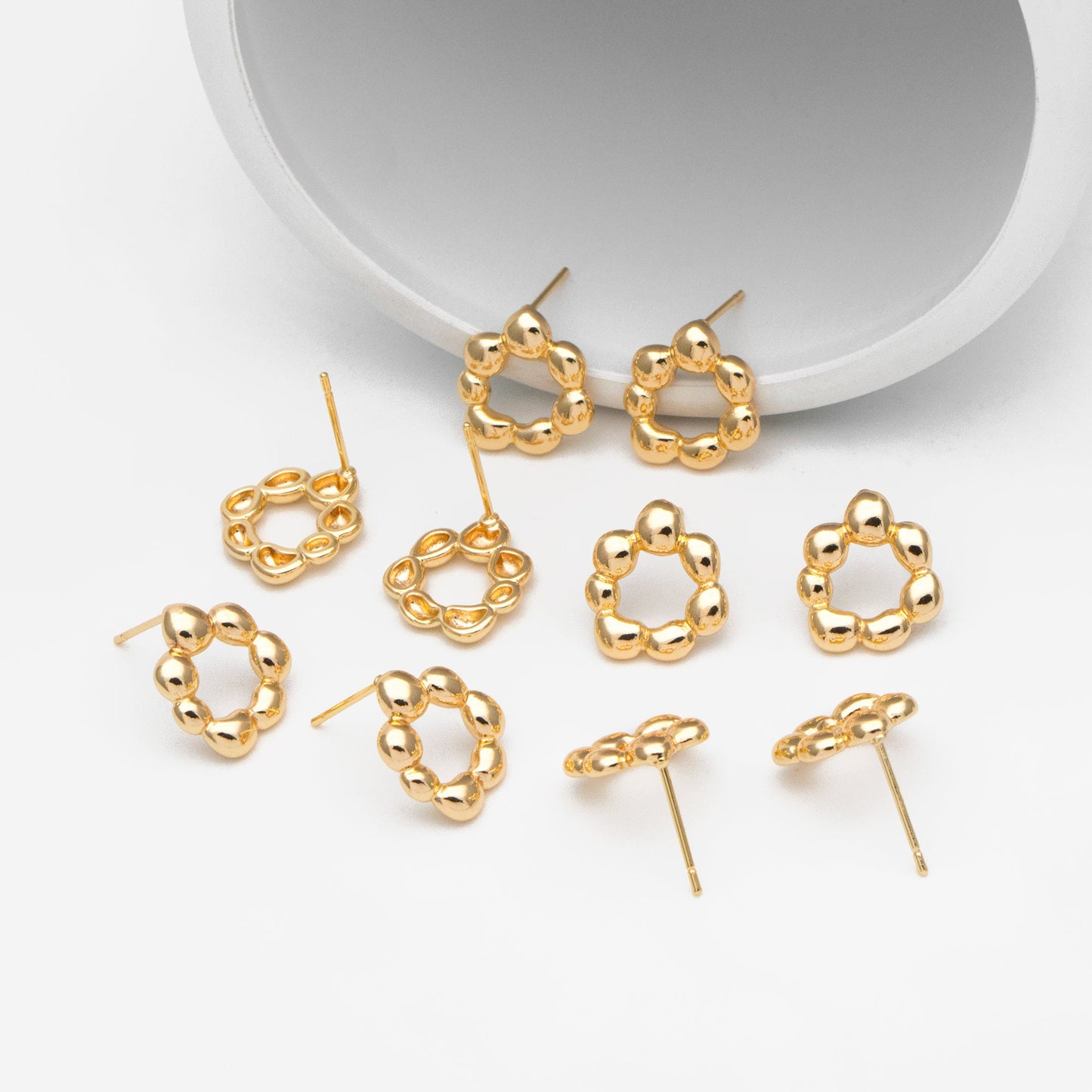 10pcs Gold Irregularity Circle Earrings, Minimalist Stud Earrings, Jewelry Supplies (GB-3548)