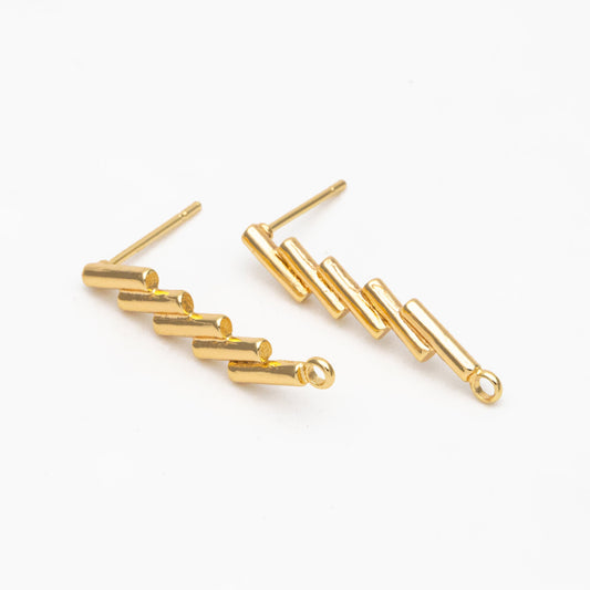 10pcs Gold Bar Ear Posts, Gold plated Brass Earring Findings, Stud Earring Components (GB-3549)
