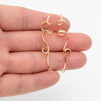 4pcs Gold Spiral Wire Connector Charms, Gold plated Brass Earring Pendants, Earwire Connector Findings 45mm (GB-3550)