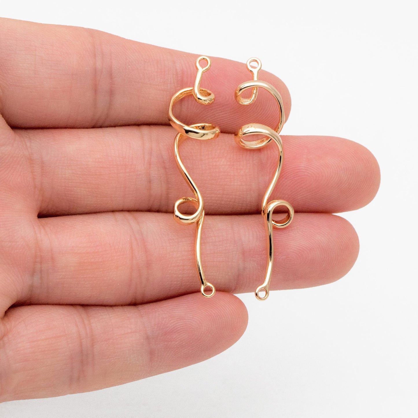4pcs Gold Spiral Wire Connector Charms, Gold plated Brass Earring Pendants, Earwire Connector Findings 45mm (GB-3550)