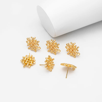 10pcs Gold Weave Stud Earring With Loop, 18K Gold plated Brass, Rustic Stud Earring Components (GB-3552)
