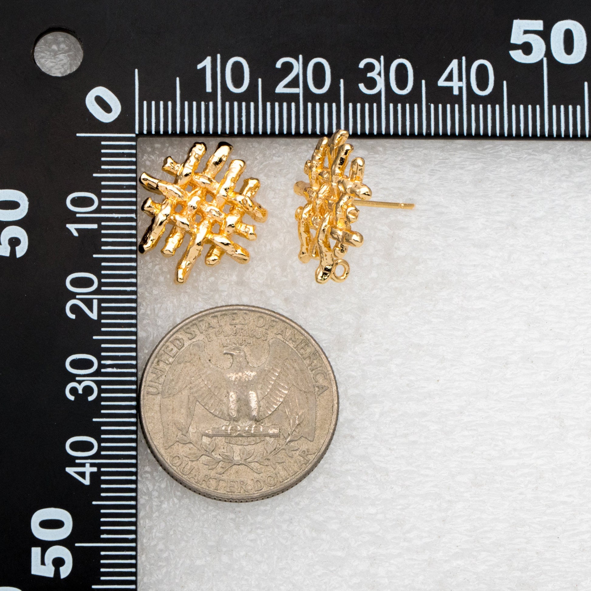 10pcs Gold Weave Stud Earring With Loop, 18K Gold plated Brass, Rustic Stud Earring Components (GB-3552)