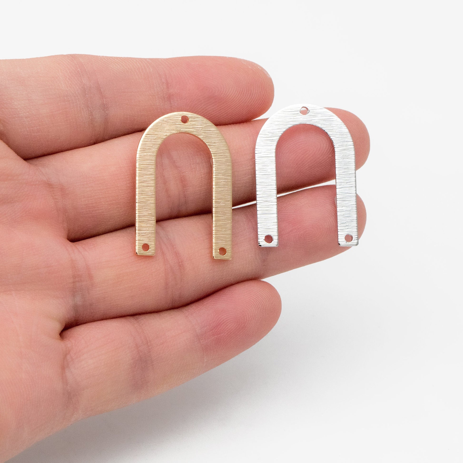 10pcs Brushed U Shaped Connectors With 3 Holes, Gold/ Rhodium plated Brass, Jewelry Making, Diy Material, Jewelry Supplies (GB-3817-Q)