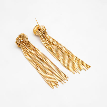 4pcs Gold /Silver Tone Knot Tassel Earring 88mm, 18K Gold/ Rhodium plated Brass, Long Chain Dangle Stud Earring (GB-3514)