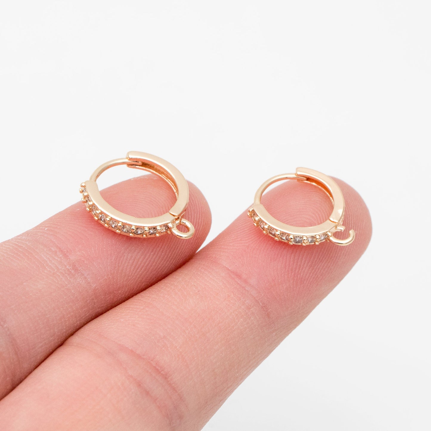 4pcs CZ Pave Hoop Earrings, 10/12/14mm, Gold plated Brass, Dainty Huggie Earrings with Loop (GB-3515)