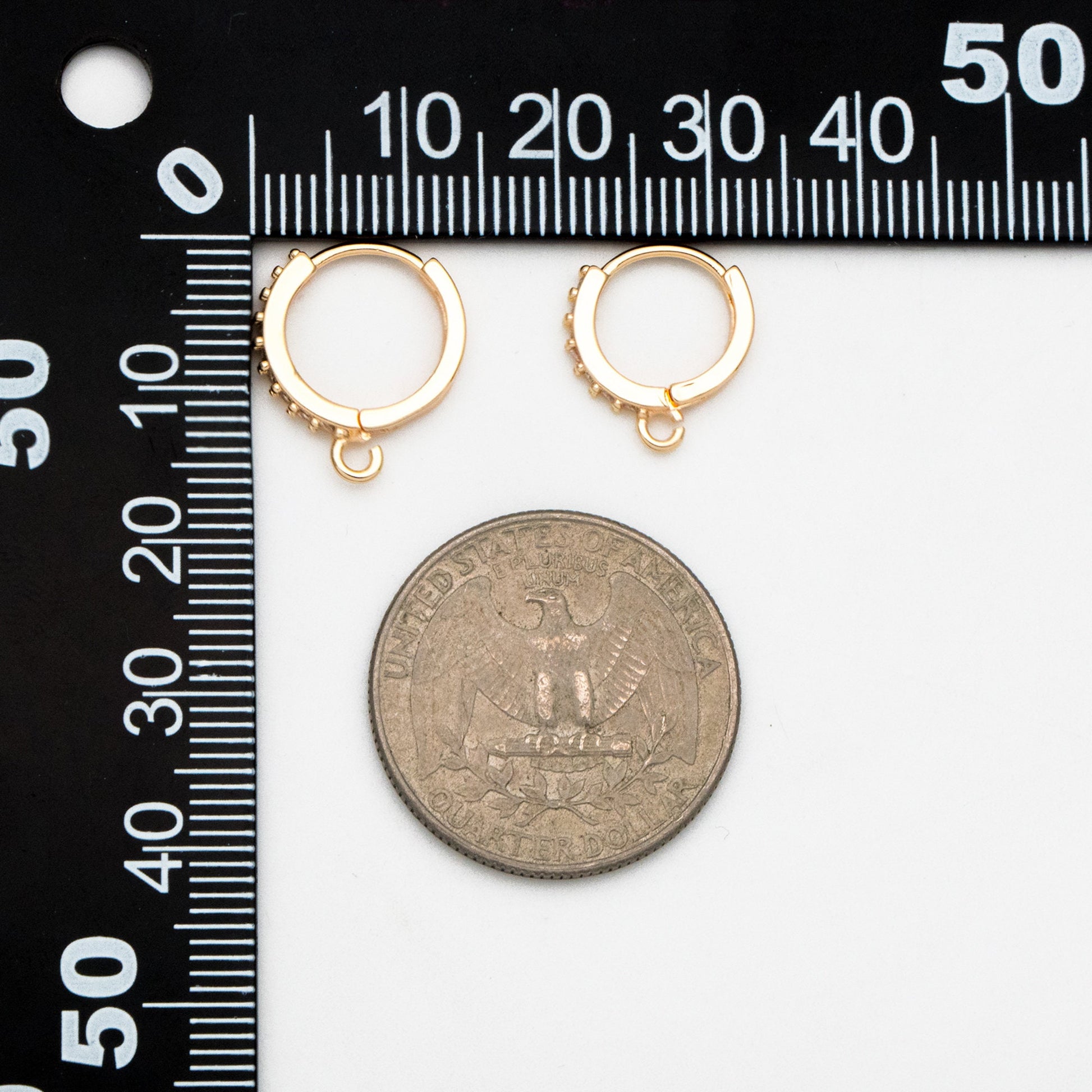 4pcs CZ Pave Hoop Earrings, 10/12/14mm, Gold plated Brass, Dainty Huggie Earrings with Loop (GB-3515)