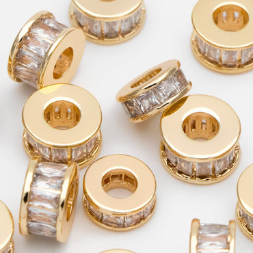 4pcs CZ Pave Gold/ Silver Round Spacer Beads, 7/ 7.7mm, Jewelry Making Supplies Wholesale (GB-3516)
