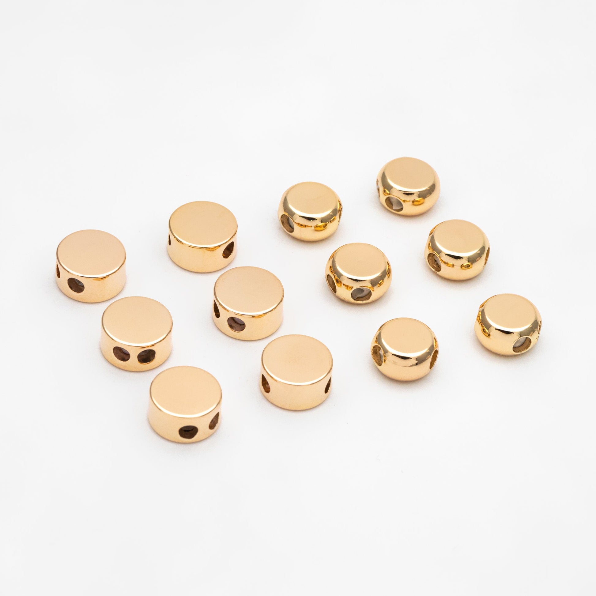 10pcs Gold Round Coin Spacer Beads 9.5/ 10mm, Real Gold plated Brass Rondelle Beads, Lead Nickel Free (GB-3519)