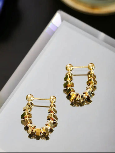 4pcs Gold Triangle Bead Chain Ear Post with Ear Back, Real Gold Plated Brass Chain Earring Studs (GB-3346)