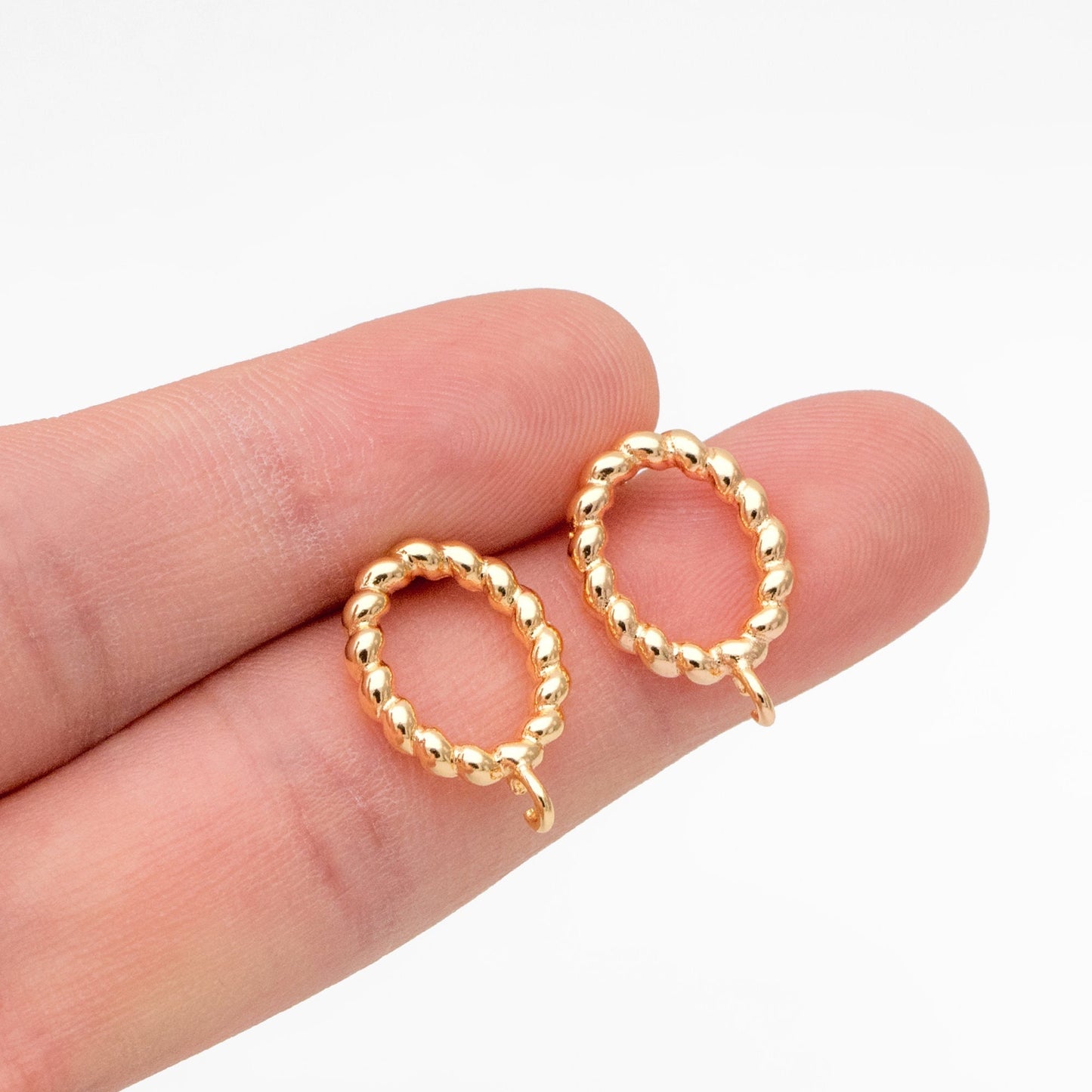 10pcs Gold Twist Oval Hoop Ear Posts, Oval Circle Stud Earrings, DIY Earring Findings (GB-3547)