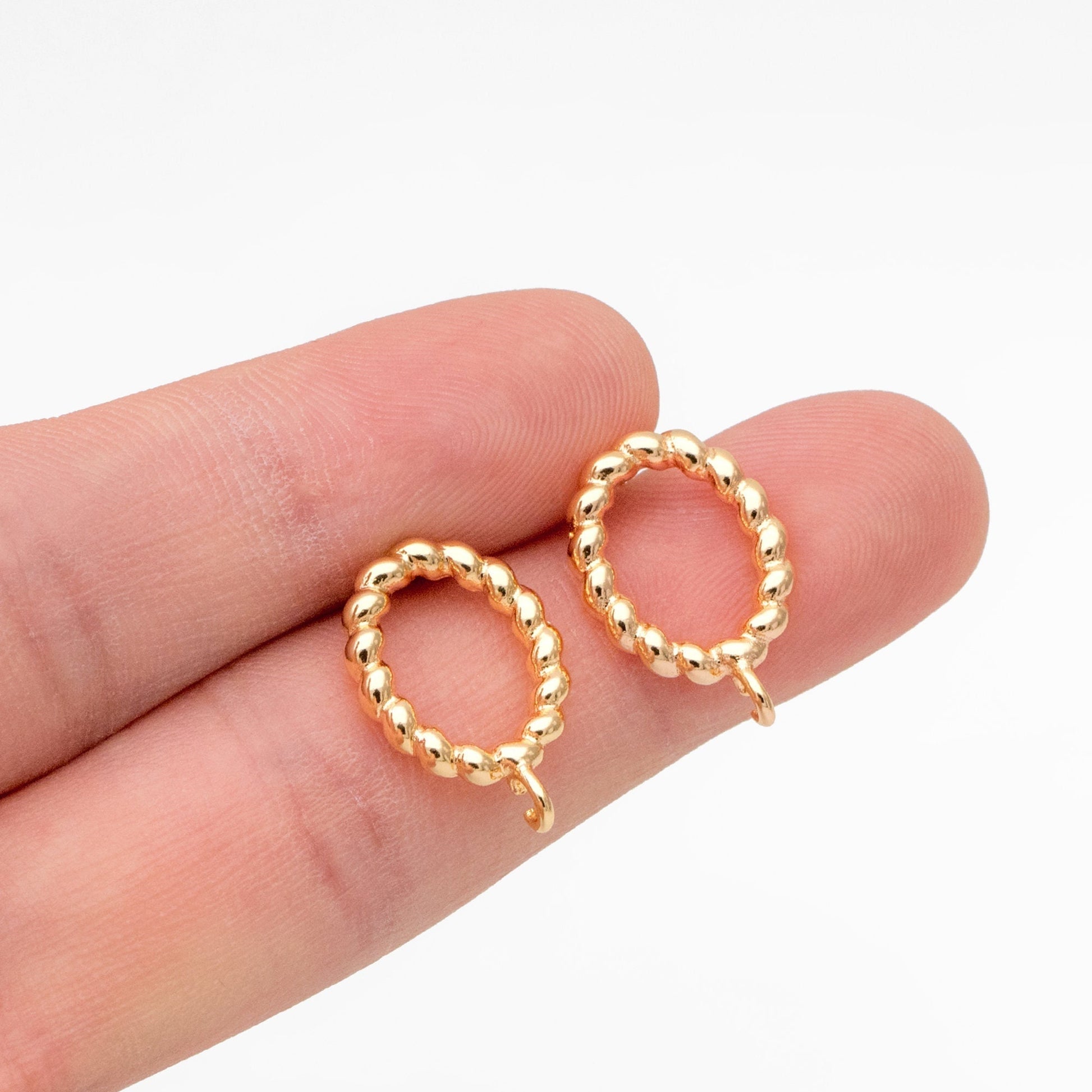 10pcs Gold Twist Oval Hoop Ear Posts, Oval Circle Stud Earrings, DIY Earring Findings (GB-3547)