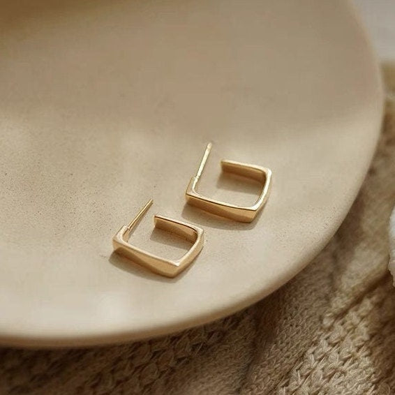 10pcs Gold/ Silver tone Square Ear Posts 16x17mm, 18K Real Gold Plated Brass, Geometric Earring Studs (GB-1799)