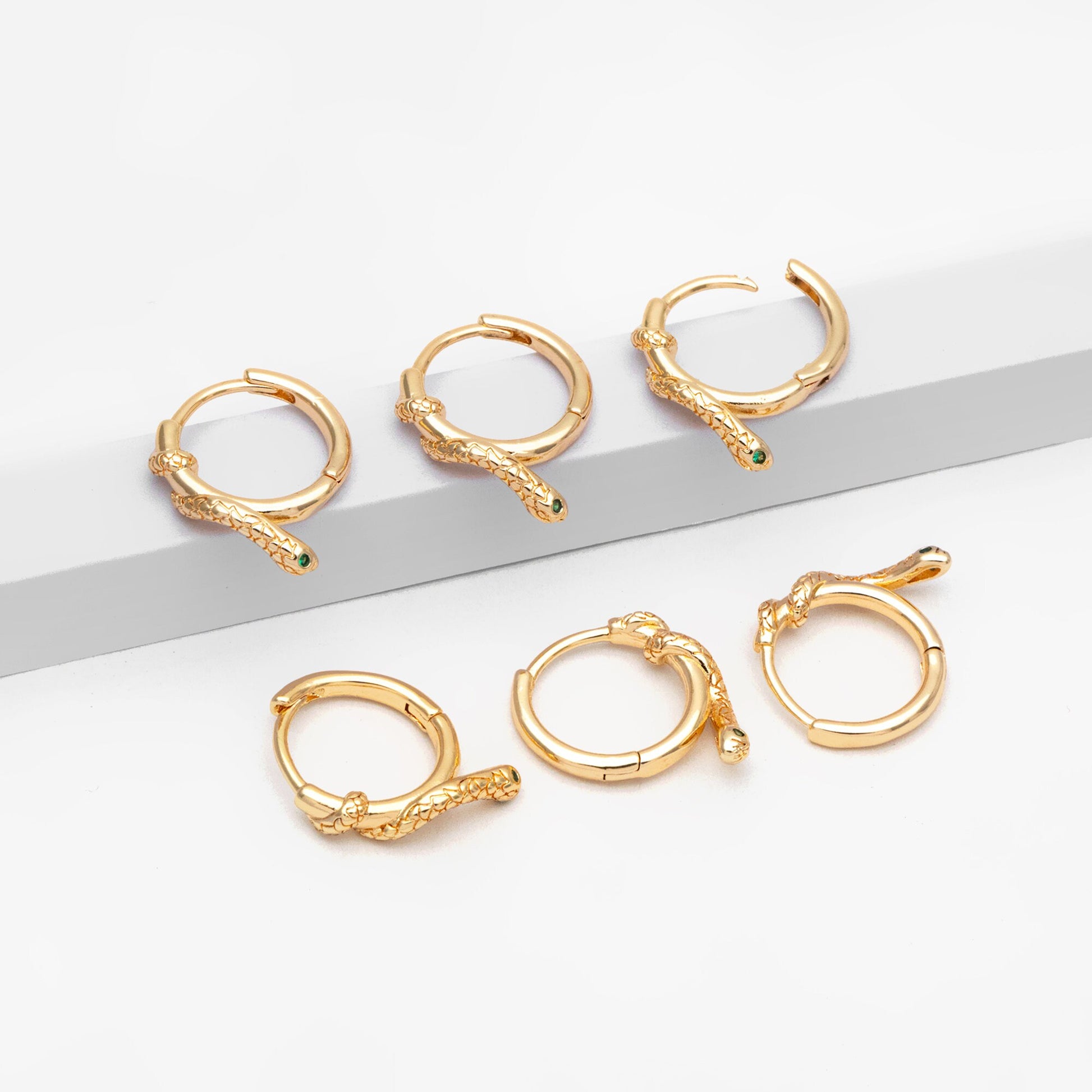 4pcs CZ Pave Snake Hoop Earrings, Gold Huggie Earrings, Serpent Huggie Hoops (GB-3553)