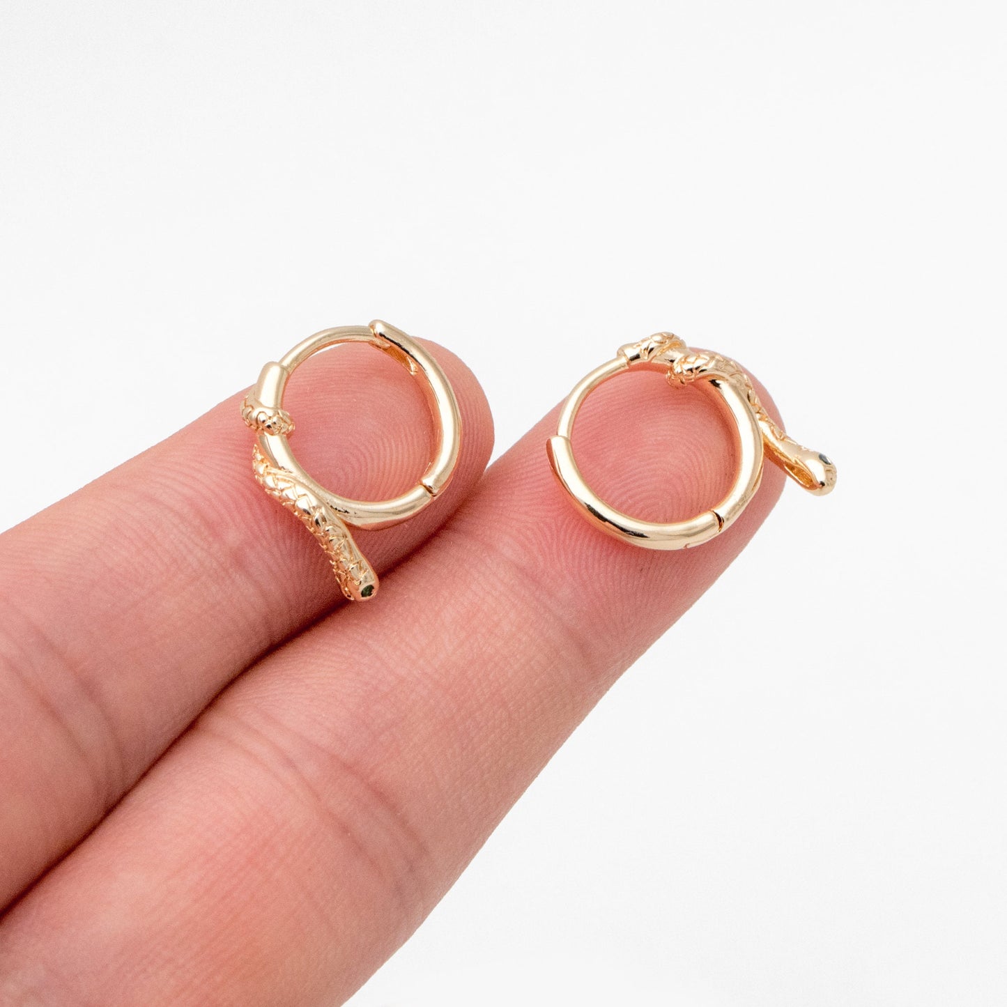 4pcs CZ Pave Snake Hoop Earrings, Gold Huggie Earrings, Serpent Huggie Hoops (GB-3553)