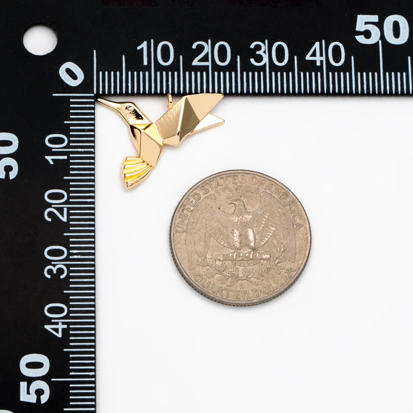 10pcs CZ Pave Origami Bird Charms, Real Gold plated Brass, Paper Hummingbird Pendants (GB-3558)