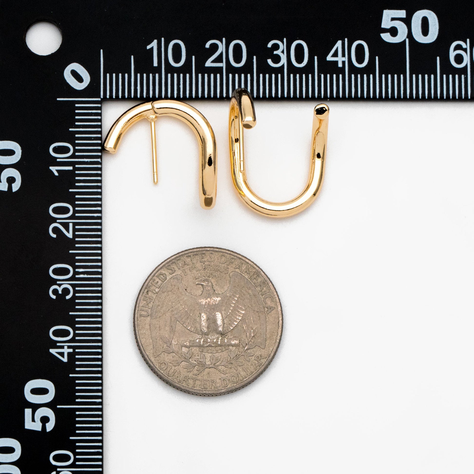 4pcs Gold U-Shaped Ear Posts, 18K Gold plated Brass, Curved Bar Stud Earring (GB-3559)