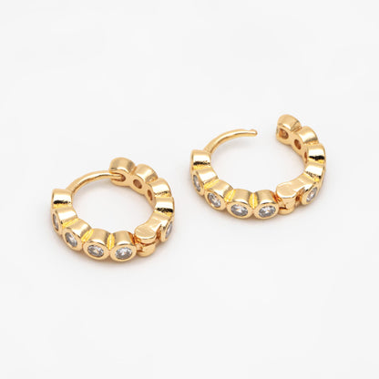 4pcs CZ Pave Hoop Earrings, Hoop Earrings, Dainty Huggie Earrings, Minimalist Earring, Small Gold Hoops Earring (GB-3826-D)