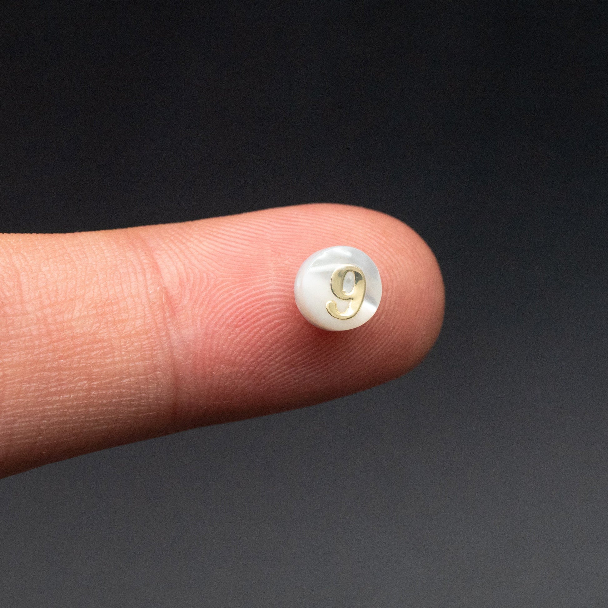 6mm Natural Shell with Gold Number Beads- Coin Puff Spacer - Double Sided Number (V1406)