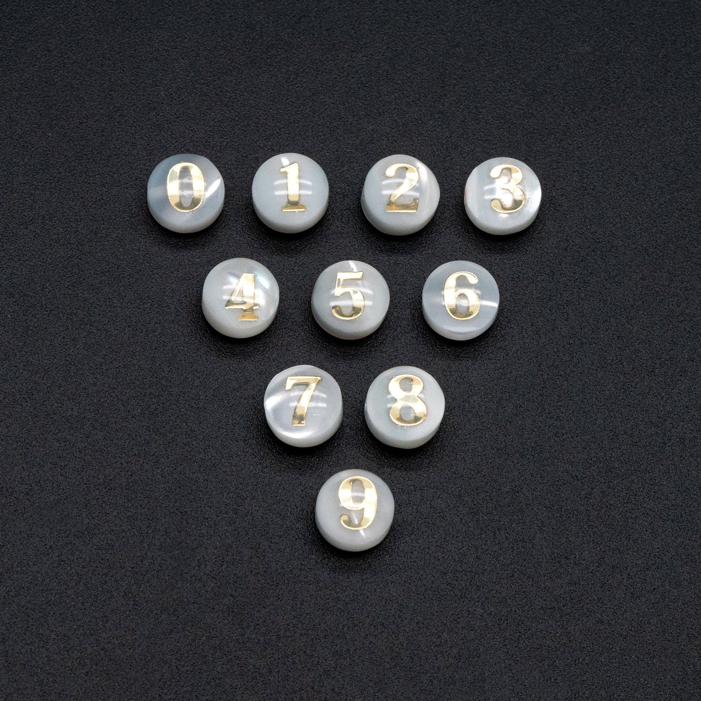 6mm Natural Shell with Gold Number Beads- Coin Puff Spacer - Double Sided Number (V1406)