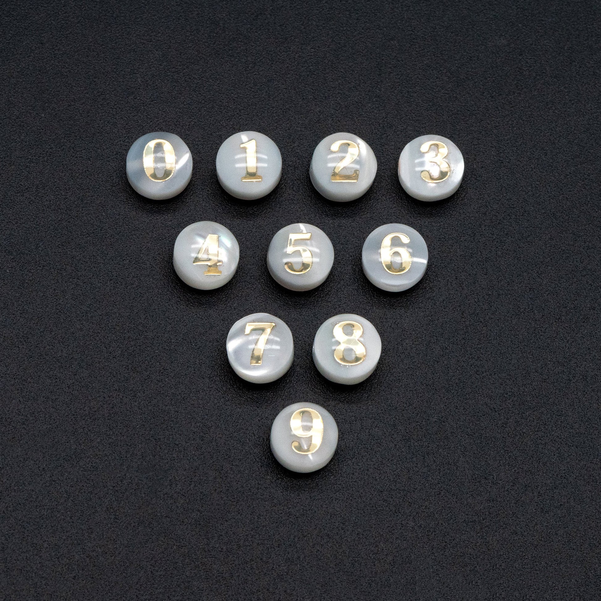 6mm Natural Shell with Gold Number Beads- Coin Puff Spacer - Double Sided Number (V1406)