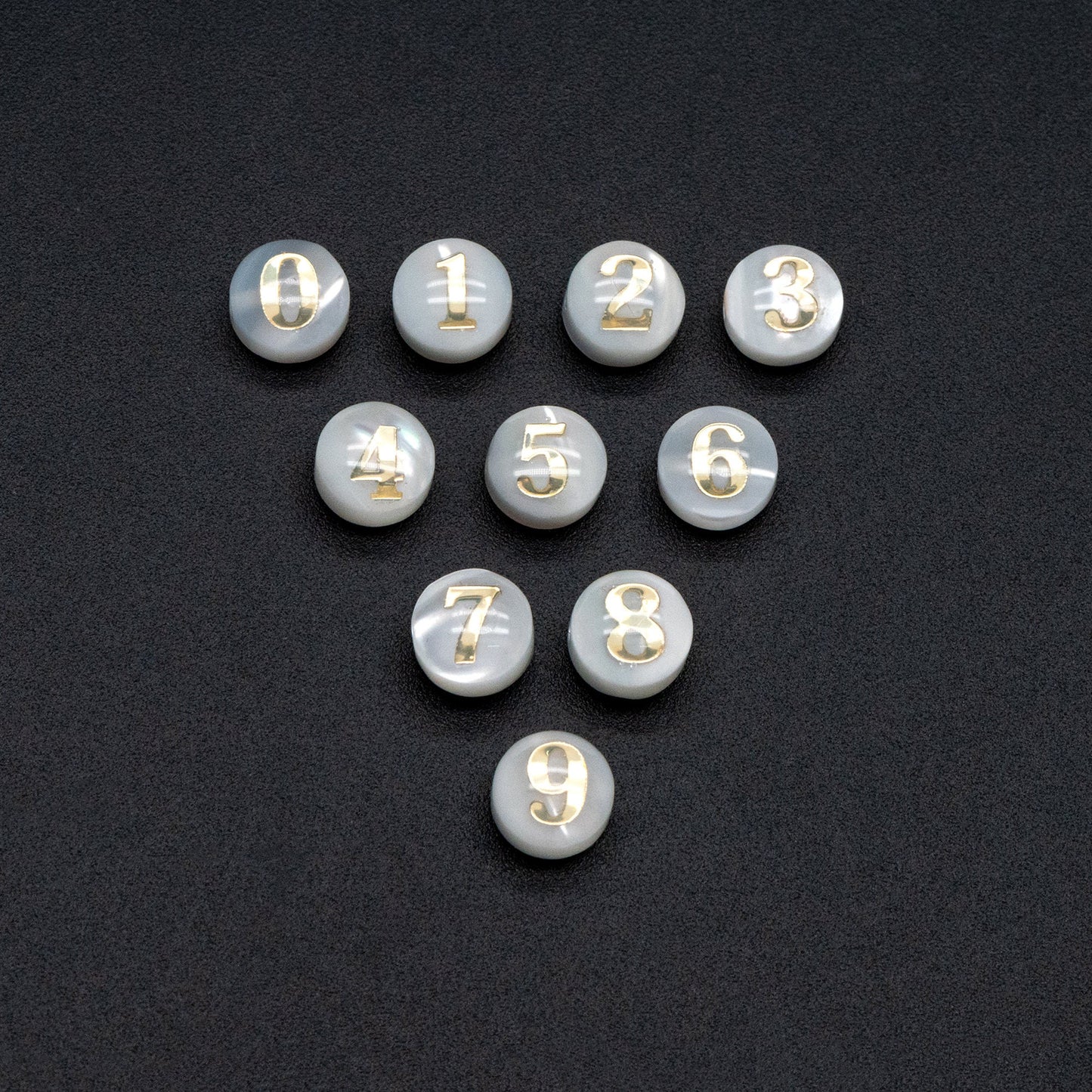 6mm Natural Shell with Gold Number Beads- Coin Puff Spacer - Double Sided Number (V1406)