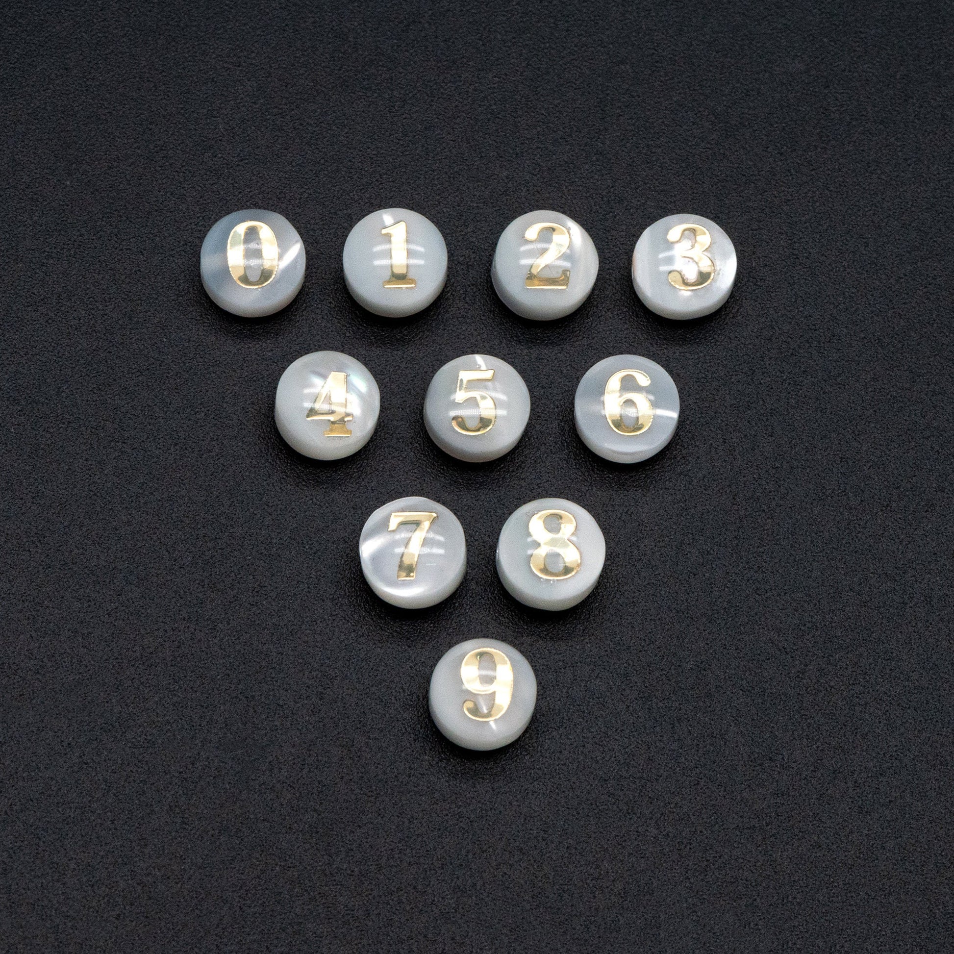 6mm Natural Shell with Gold Number Beads- Coin Puff Spacer - Double Sided Number (V1406)