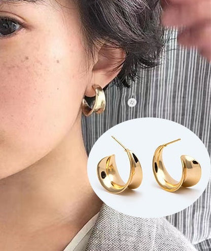 4pcs Gold Minimalist C Shape Earring Posts, 18K Gold plated Brass Ear Posts, Stud Earrings (GB-2828)
