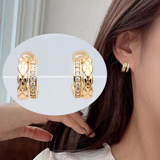 4pcs CZ Pave Gold Circle Earring Posts, Gold plated Brass, Geometric Stud Earrings (GB-2934)