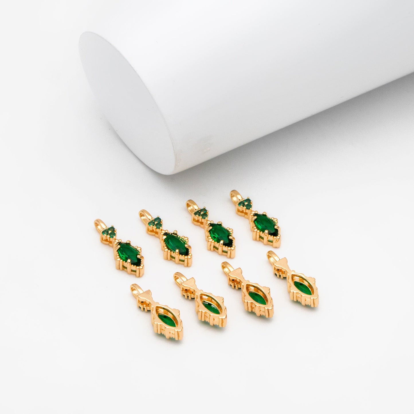 4pcs CZ Pave Marquise Charms, Gold plated Brass Horse Eye Charms (GB-3524)