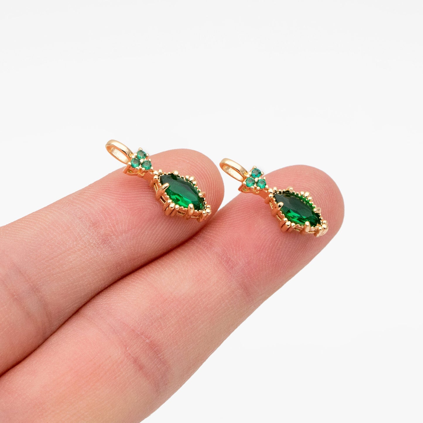 4pcs CZ Pave Marquise Charms, Gold plated Brass Horse Eye Charms (GB-3524)