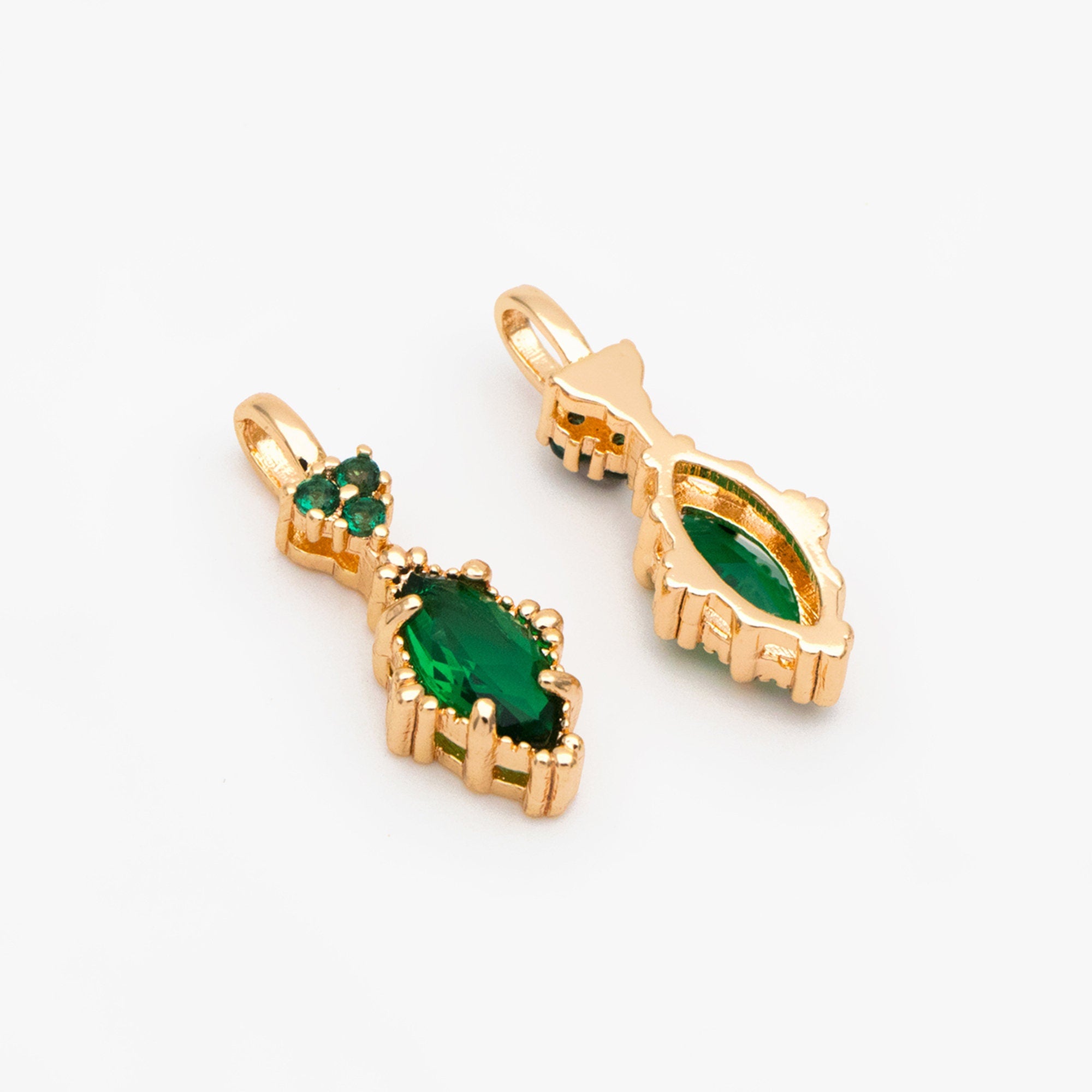 4pcs CZ Pave Marquise Charms, Gold plated Brass Horse Eye Charms (GB-3524)