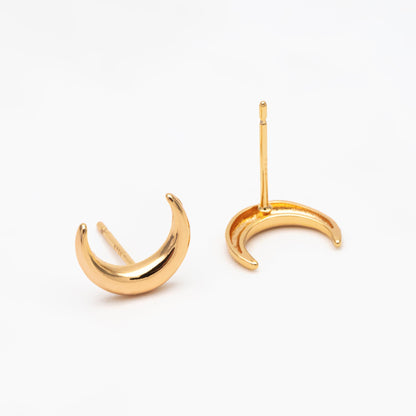10pcs Gold/ Silver Moon Ear Posts 11x9mm, Real Gold/ Rhodium Plated Brass Minimalist Stud Earrings (#GB-3572)