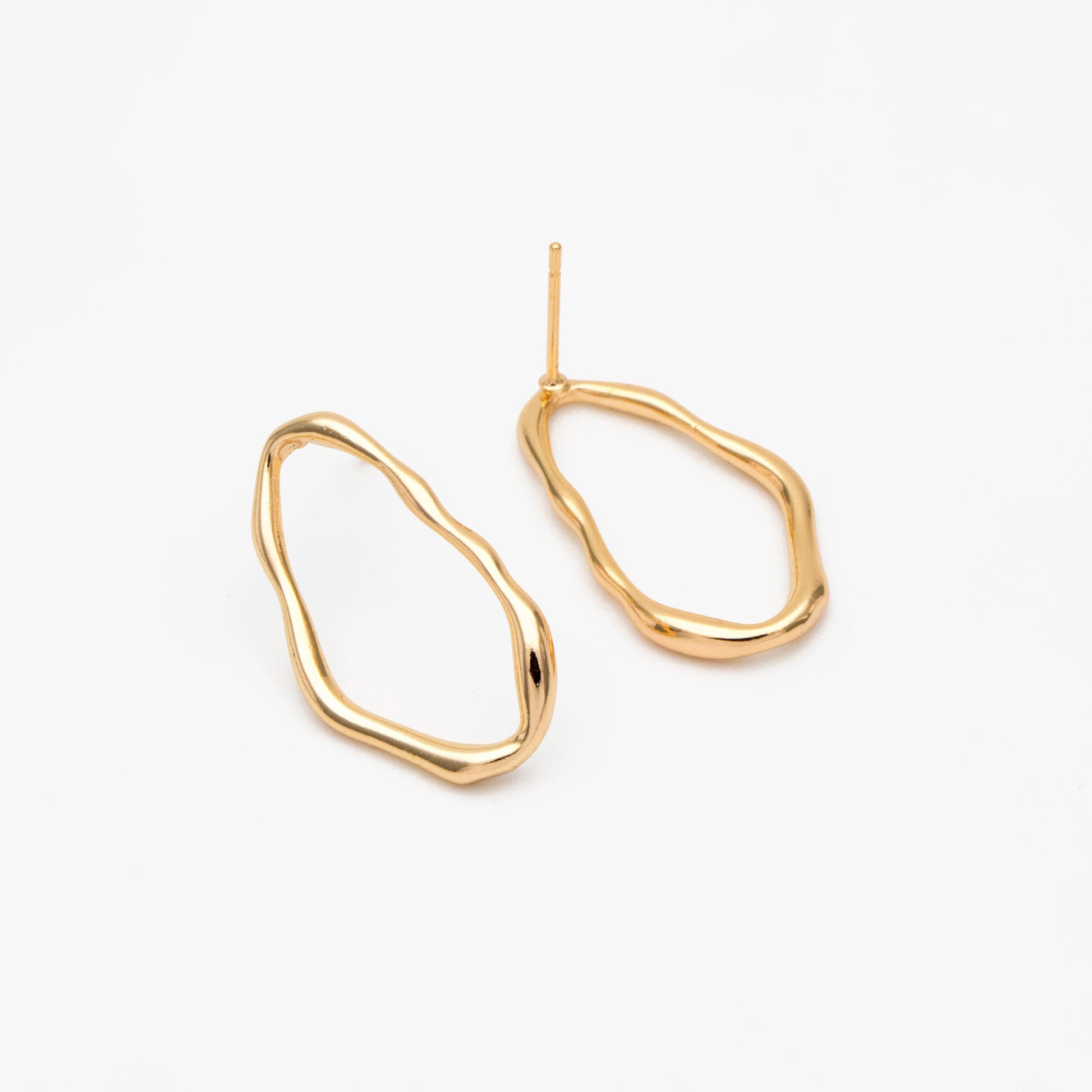 10pcs Gold/ Silver Irregular Oval Ear Posts, 18K Gold/ Rhodium plated Brass, Geometric Oval Hoop Stud Earrings (GB-3573)