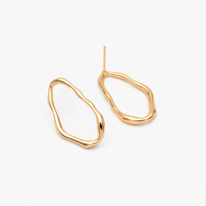 10pcs Gold/ Silver Irregular Oval Ear Posts, 18K Gold/ Rhodium plated Brass, Geometric Oval Hoop Stud Earrings (GB-3573)