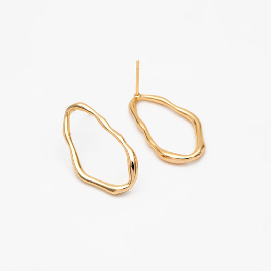 10pcs Gold/ Silver Irregular Oval Ear Posts, 18K Gold/ Rhodium plated Brass, Geometric Oval Hoop Stud Earrings (GB-3573)