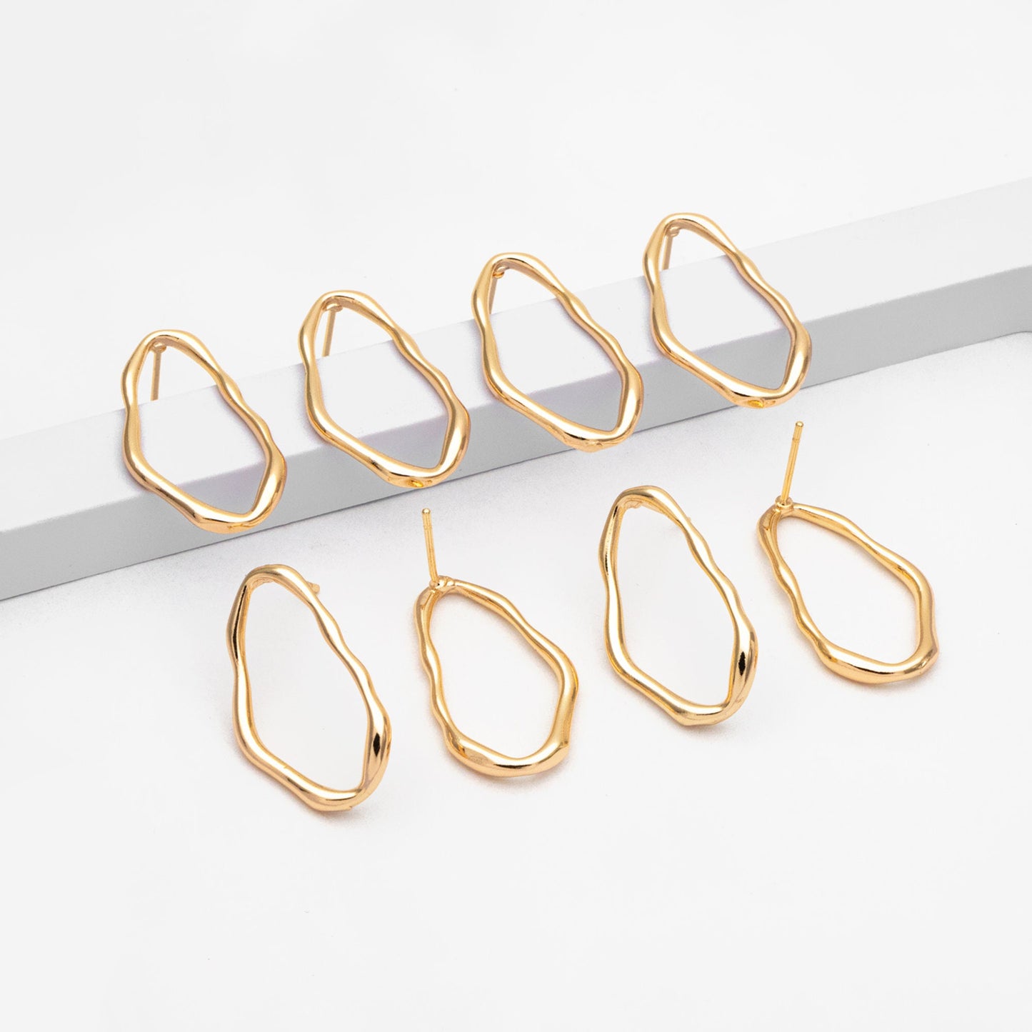 10pcs Gold/ Silver Irregular Oval Ear Posts, 18K Gold/ Rhodium plated Brass, Geometric Oval Hoop Stud Earrings (GB-3573)