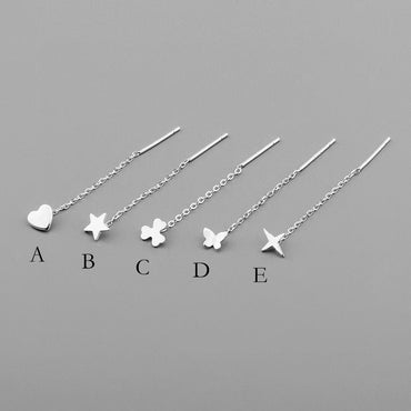 4pcs Heart/ Star/ Clover/ Butterfly/ Cross Sterling Silver Threader Earrings, .925 Silver Cable Chain Earwire Thread (CY-035)