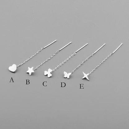 4pcs Heart/ Star/ Clover/ Butterfly/ Cross Sterling Silver Threader Earrings, .925 Silver Cable Chain Earwire Thread (CY-035)