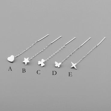 4pcs Heart/ Star/ Clover/ Butterfly/ Cross Sterling Silver Threader Earrings, .925 Silver Cable Chain Earwire Thread (CY-035)