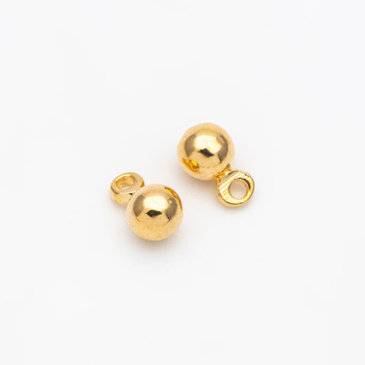 10pcs Mini Round Gold/ Silver Ball Charms 6x4mm DANGLE with Loop, Real Gold/ Rhodium plated Brass Tiny Drop Beads, Lead Nickel Free (GB-081)