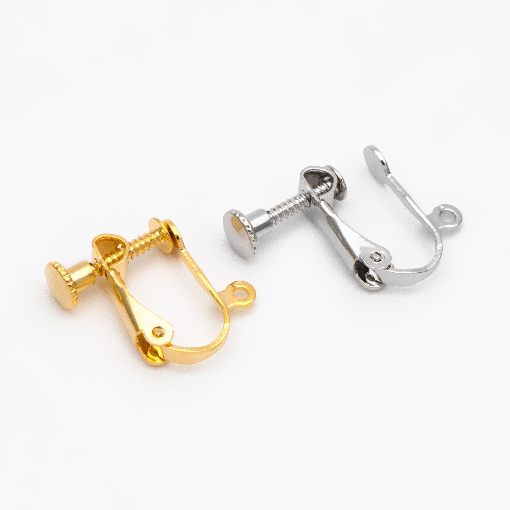 10pcs Gold/ Silver Clip-on Ear Wire, Adjustable with Hinged Screwback, Gold/ Rhodium plated Brass Earwire Earring Clips (GB-251)