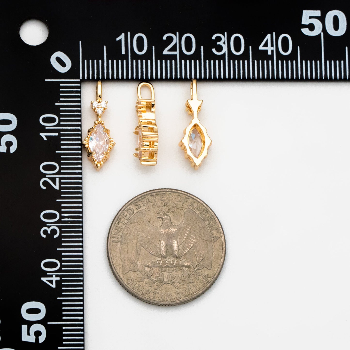 4pcs CZ Pave Marquise Charms, Gold plated Brass Horse Eye Charms (GB-3524)