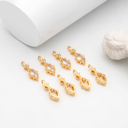 4pcs CZ Pave Marquise Charms, Gold plated Brass Horse Eye Charms (GB-3524)