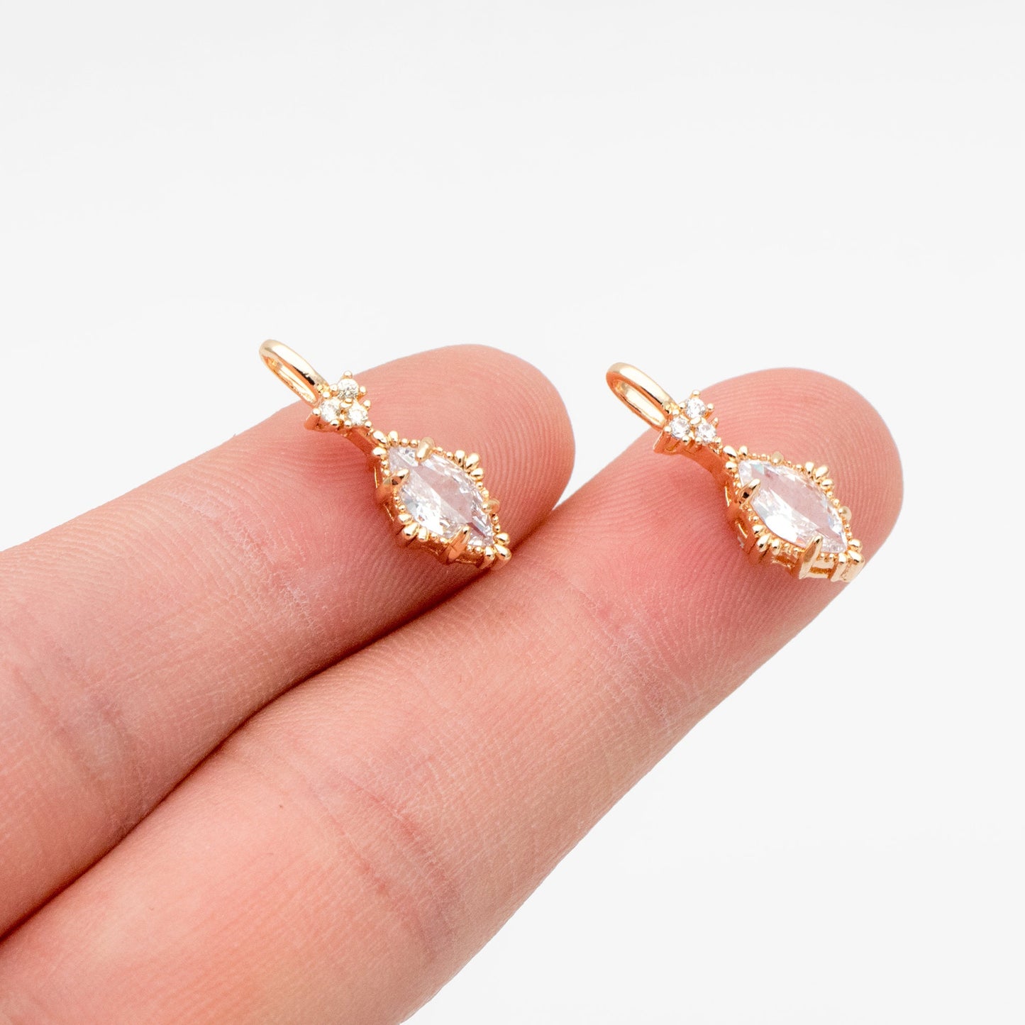 4pcs CZ Pave Marquise Charms, Gold plated Brass Horse Eye Charms (GB-3524)