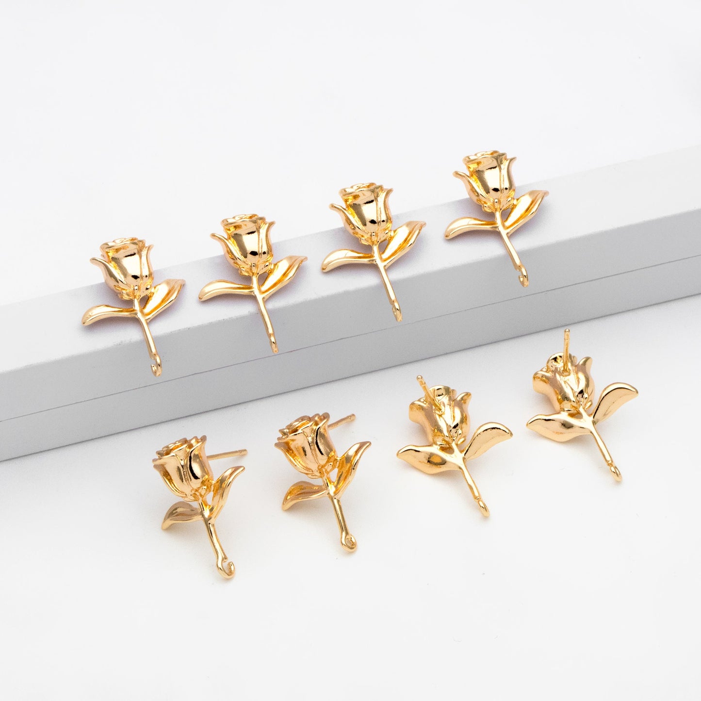 10pcs Gold Rose Earring with Loop, Gold plated Brass Floral Stud Earring(GB-3525)