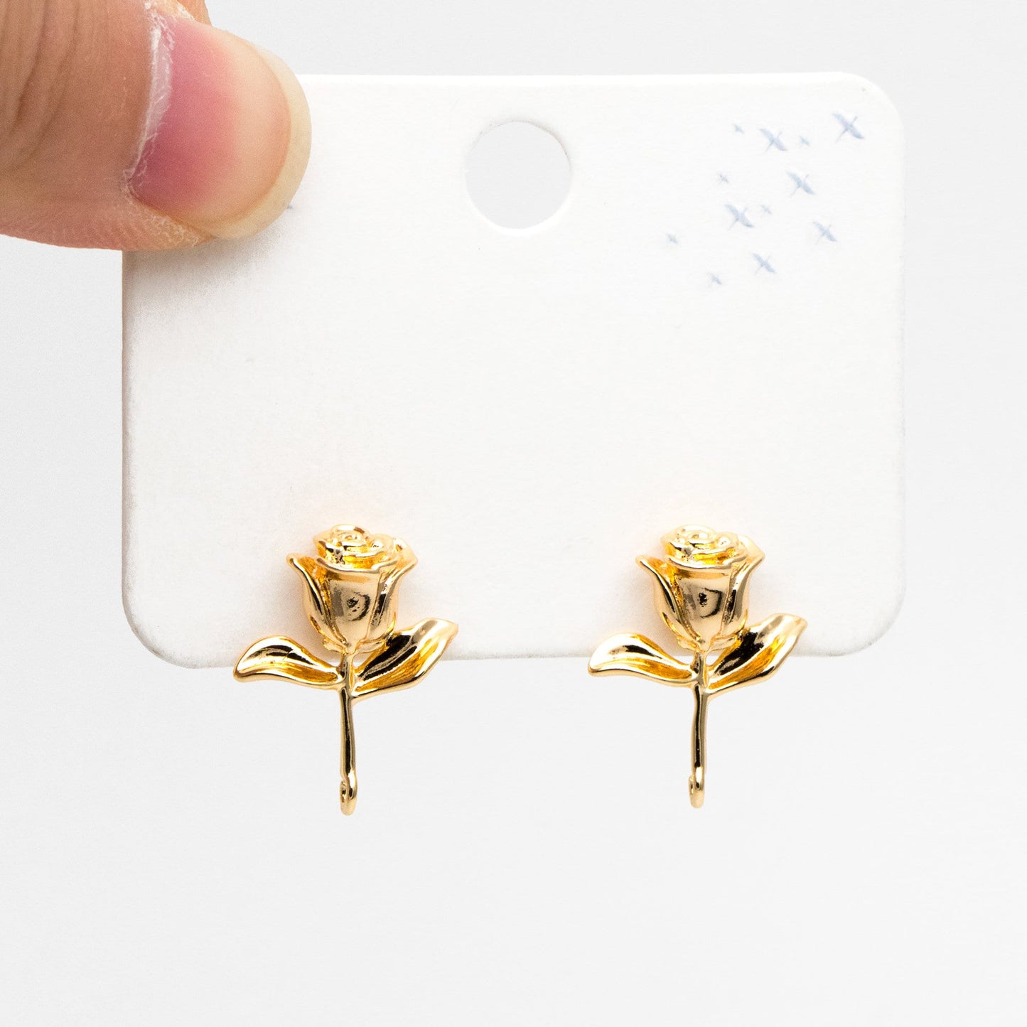 10pcs Gold Rose Earring with Loop, Gold plated Brass Floral Stud Earring(GB-3525)