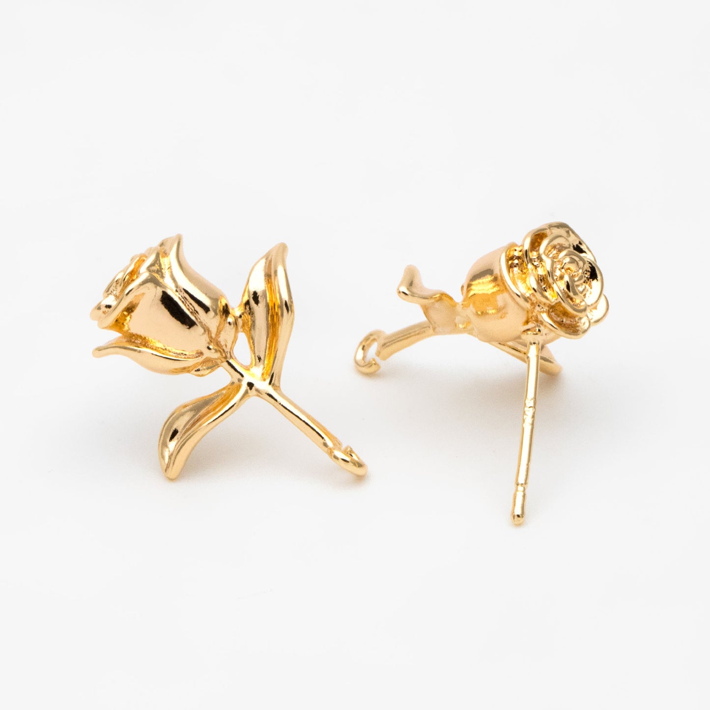 10pcs Gold Rose Earring with Loop, Gold plated Brass Floral Stud Earring(GB-3525)