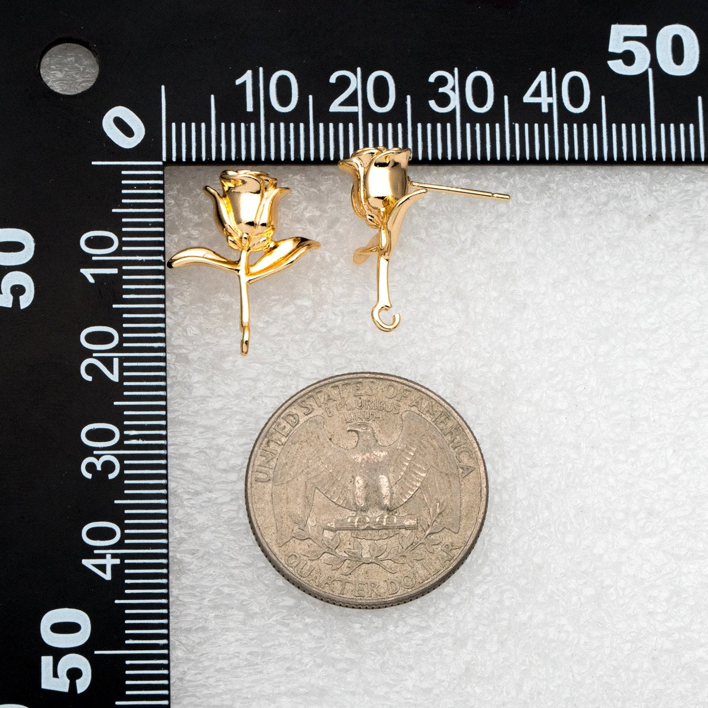 10pcs Gold Rose Earring with Loop, Gold plated Brass Floral Stud Earring(GB-3525)